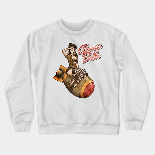 American Traditional Patriotic Atomic Bomb Belle Pin-up Girl Vintage Texture Crewneck Sweatshirt by OldSalt